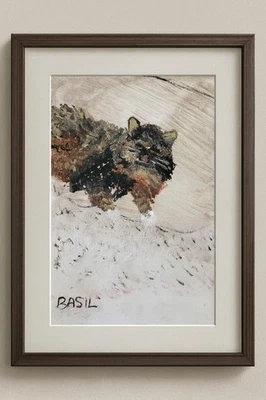 Оригинальный акриловый кот искусства • пушистый кот на ковер • 9 x 12 холст картина БАЗИЛИК - Изображение 1 из 4