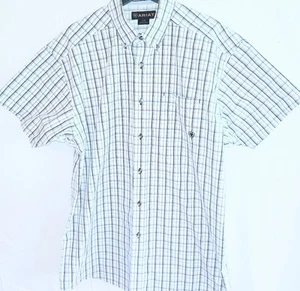 Ariat Mens Large Short Sleeve Button Front Western Shirt Plaid - Picture 1 of 14