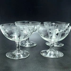4 Sasaki Bambus niedrige Coupe Gläser 3" geschliffenes Glas Cocktail Party 1950er Vintage Japan 4z - Bild 1 von 8