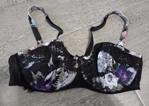 Cacique Bra Size 40DD Lined Black Floral Bra - Picture 1 of 3