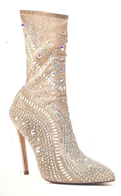 Azalea Wang Opry Nude Embellished Mesh Bootie 7.5 NWB Rhinestone Stiletto Heel - Image 1 of 4