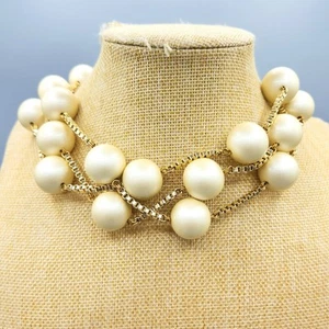 Collar Dolman Italia Grande Grueso Imitación Perla Cuentas Tono Dorado 3 Hilos 18" - Imagen 1 de 11