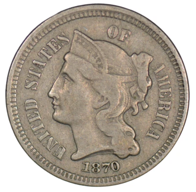 1870 Nickel Three Cent Piece ~ VF - Image 1 of 2