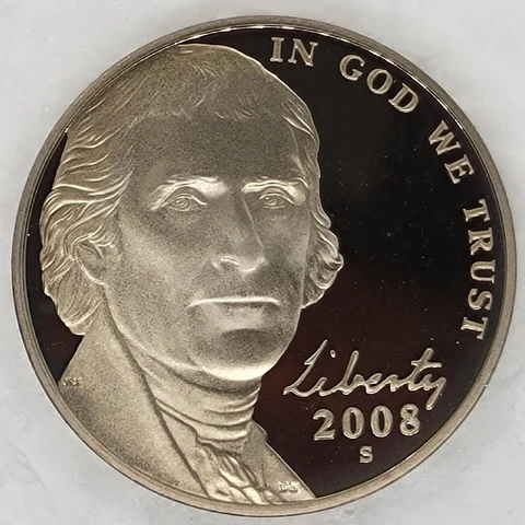 2008 S Ultra-Cameo Proof Jefferson Nickel Frosty Devices with Black Fields Cover