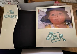 48 pic 5x7" Aluminum Blue Silver Baby Boy New Arrival Photo Album and Frame - Photo 1/8