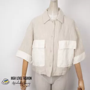 TRANSIT PAR SUCH Women's Lino Cotton Silk Buttons Summer Beige Crop Blazer 3 M/L - Picture 1 of 13