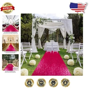 Seamless Hot Pink 4' x 15' Sequin Aisle Runner for Stunning Wedding Pathways - Picture 1 of 9