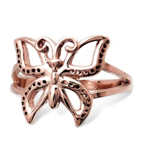 Solid 18K Rose Gold Butterfly Ring Large Pierced Butterfly, Size 3 – 12 - Picture 1 of 7