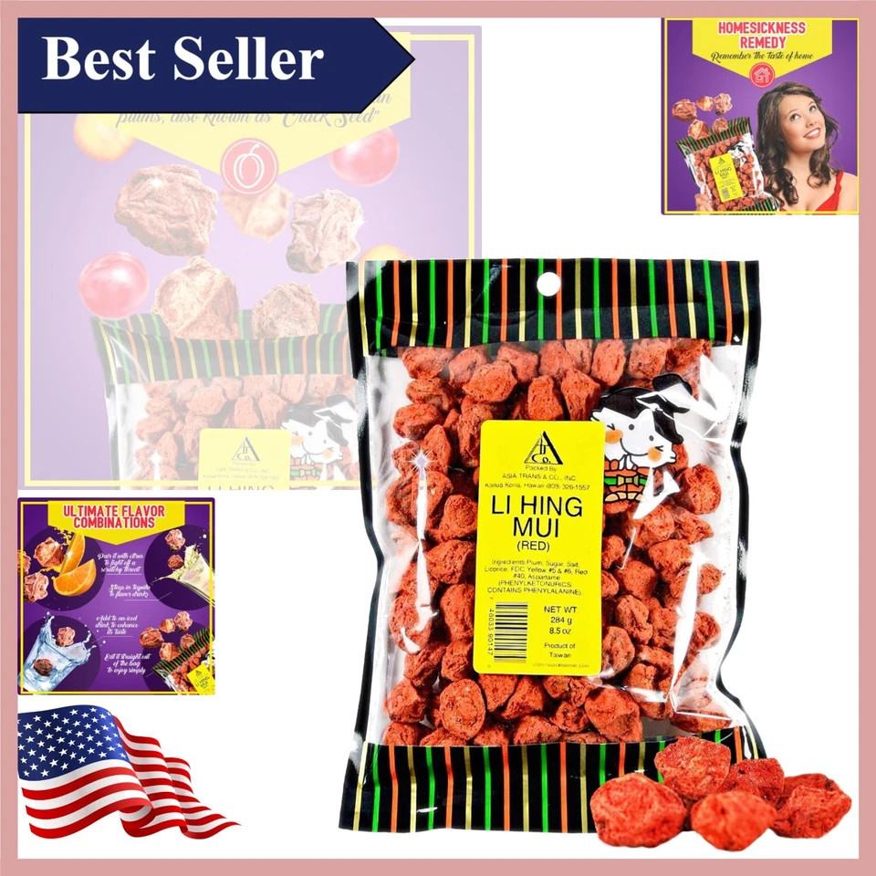 Dried Prunes Red Li Hing Mui Plum 10 Ounce Bag Packed Fresh Hawaii Asian Plums