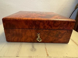 Antique Thuya Burl Wood Marquetry Jewelry Box w Key, Paris French 19th Century - Picture 1 of 10