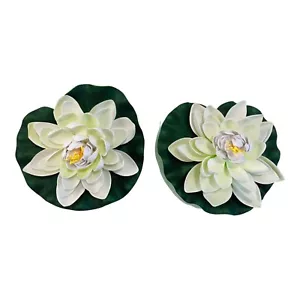 2pcs White Lotus Flower Water Lily Faux Plant Floating Plant Pond Decoration - Picture 1 of 2