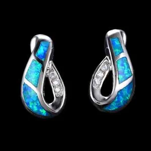 925 Sterling Silver Natural Blue Opal Sapphire 5/8'' Earrings Gemstone - Picture 1 of 2