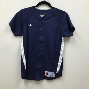 Champion Boys Baseball Jersey Blue White Stripe Button Front V-Neck Nylon YM - Picture 1 of 6