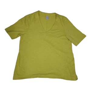 Chicos Top Womens Yellow Large 2 V Neck Stretch Layering Casual Resort Wear Tee - Picture 1 of 9