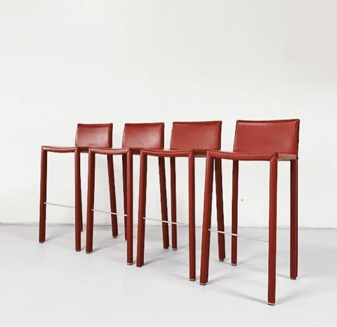 Mario Bellini Cab Style Italian Red Leather Barstools Cover