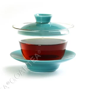 Platillo de taza de té Gongfu Gaiwan de Gaiwan de vidrio transparente cian 130 ml - Imagen 1 de 4