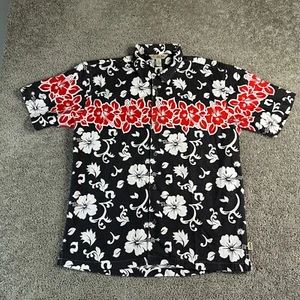 VINTAGE Gotcha Shirt Mens Large Island Time Black White Hawaiian Hibiscus Flower - Picture 1 of 9