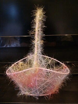 Metal Framed Wire Decoration Basket Rainbow Tinsel - Image 1 of 4