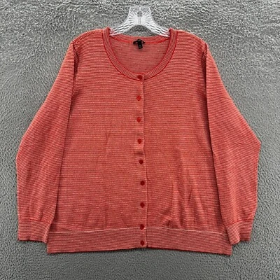 Talbots Cardigan Womens Plus Size 2X Orange Striped Knit Metallic Sweater Jacket - Image 1 of 4