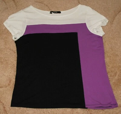 BHS Petite Ladies' Black/Purple Short Sleeve Top, Size 12 - Image 1 of 3