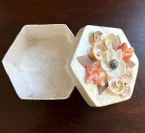 2-Piece Hexagon Shaped Seashell Jewelry Trinket Box Decorative Vanity Home Decor - Picture 1 of 8