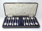 ANTIQUE STERLING SILVER SET OF 12 TEA SPOONS & TONGS COFFEE SPOONS CASED, 1919