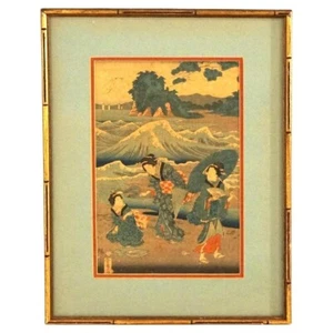 Antigua impresión japonesa en madera de Sadatora, escena de género exterior, C1920 - Imagen 1 de 12