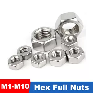 Hex Full Nuts A2 Stainless Steel M1 M1.4 M1.6 M2 M2.5 M3 M4 M5 M6 M10 DIN 934 - Picture 1 of 7