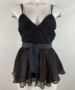 French Connection Babydoll Cami Tanktop Lagenlook Seide Y2K Fairy Goth schwarz 4 neu mit Etikett - Bild 1 von 8