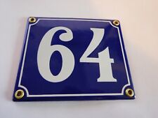 Old French Blue Enamel Porcelain Metal House Door Number Street Sign / Plate 64
