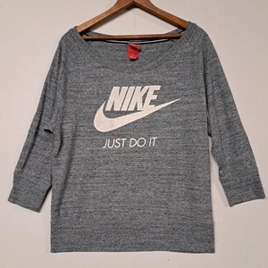 Nike Mujer Mediana Just Do It Gris Ligero Pullover Sudadera Manga 3/4 - Imagen 1 de 9