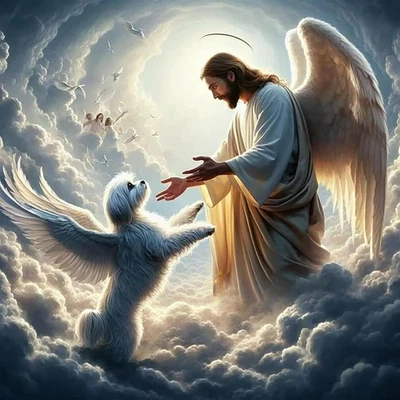 5D Jesus Diamond Art Kits for Adults, Angel Wings Dog Diamond Painting Kits for