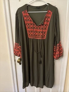a.n.a. A New Approach Womens Embroidered Front Tie Green Pink Dress XL NWT - Picture 1 of 6