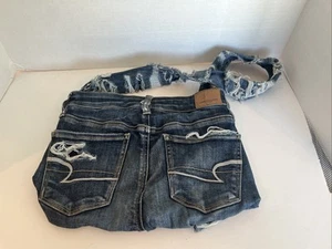 American Eagle Outfitters Denim Tote Bag Sack Purse Navy Blue Jean distressed - Picture 1 of 10