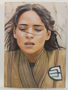 BIX CALEEN ,REY , LEIA STAR WARS ORIGINAL DRAWING PAINTING SKETCH CARD ACEO - Picture 1 of 3