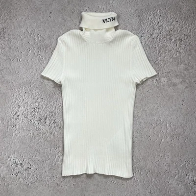 Top tejido cuello alto con logotipo Valentino blanco mujer manga corta talla S viscosa  Foto 1 de 4