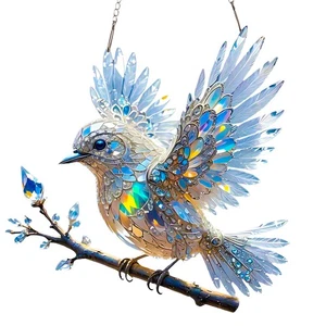 Sky Bluebird Stained Art Ornament 2D Acrylic Sun Catcher Hanging Decor - Picture 1 of 12