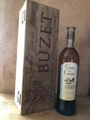 Coffret bois Vin BUZET + bouteille 2001, 75cl, numérotée, Comté Choisy - Photo 1/4