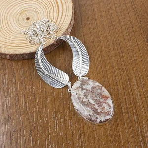 Collana ovale vera pazza pizzo agata argento sterling 925 giorno dell'amicizia delicata - Foto 1 di 8