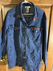 MAGGIE SWEET BLUE DENIM ROSE BESTICKT JEANSJACKE 1X XL. - Bild 1 von 11