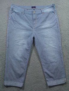 NYDJ Womens Pants Size 14 Blue White Striped Crop Stretch Lift Tuck High Rise - Picture 1 of 18