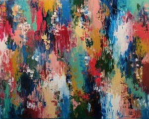 contemporary abstract oil painting English Flower Garden #3 original 24x30 - Picture 1 of 5