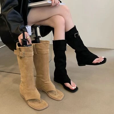 Sandalias plisadas de gamuza para mujer 2024 nuevas botas de vaquero occidentales zapatos romanos talla Foto 1 de 4