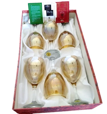 Cristalleria Fratelli Fumo CRISTAL Copas de Vino 6 Ámbar Dorado Italia NUEVO Foto 1 de 4
