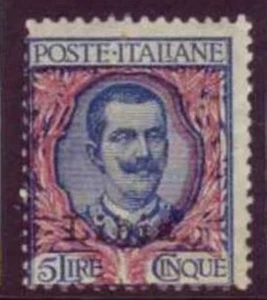 Italy Libia n. 11r Variety Floreal moved right and down cv 840$ MH* - Picture 1 of 3