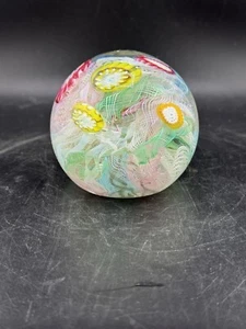 Vtg Murano Glass Multi-Color Ribbon Latticino Glass Paperweight Small Nick - Picture 1 of 10