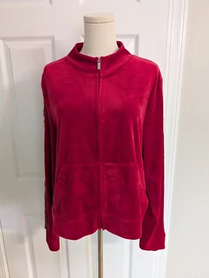 NEW Juicy Couture Sequin Dark Pink Velour  Zip Up Track Jacket Size XXL Y2K - Image 1 of 4