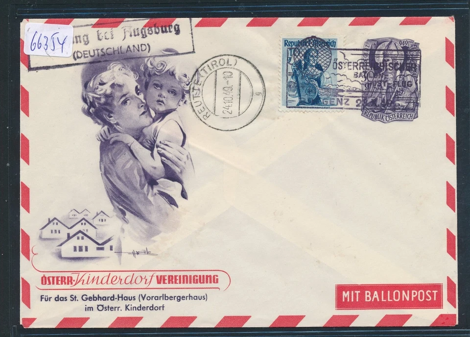 66354) Österreich Ballonpost RBF 3 Bregenz 1949, 30g GAU Mutter mit Kind - Bild 1 von 1