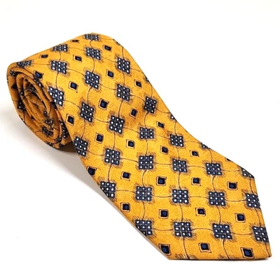 Lands End Direct Merchant 100% 真丝领带男式黄金蓝色手工缝制美国 — 第 1/4 张图片