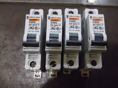 LOT OF 4 MERLIN GERIN 24428 MULTI9 C60N TYPE C CIRCUIT BREAKER 1 POLE 4A (171-3) - Image 1 of 4
